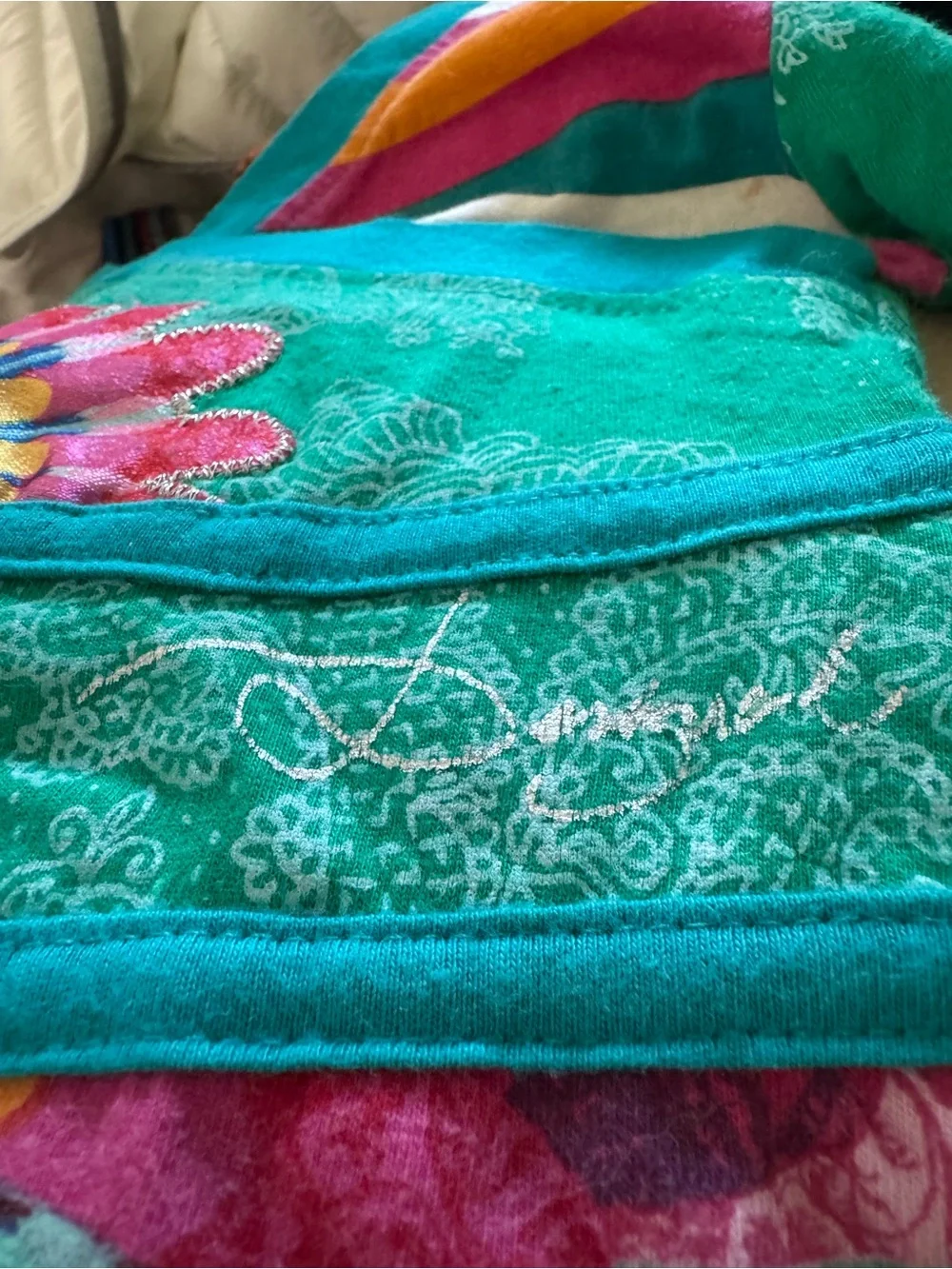 Desigual Dress Teal Multicolor Floral Wrap-Style Long Sleeve Cotton Embroidered